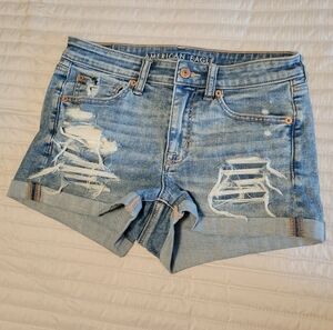 American Eagle Outfitters Blue Distressed Jean Shorts, Shortie Style Size 6